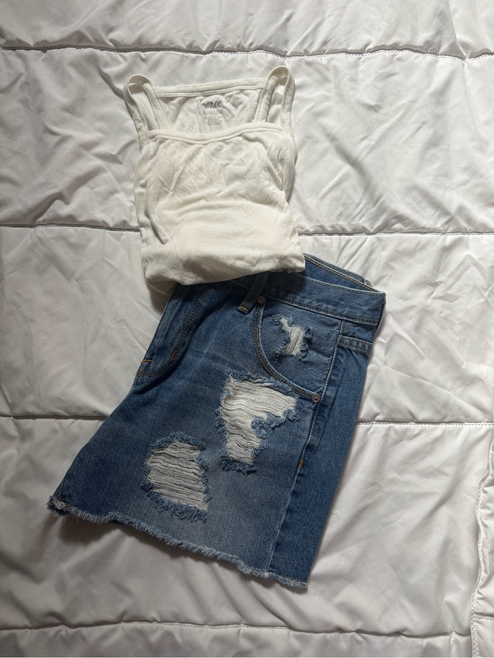 Distressed Blue Denim Shorts 💙🤍✨
